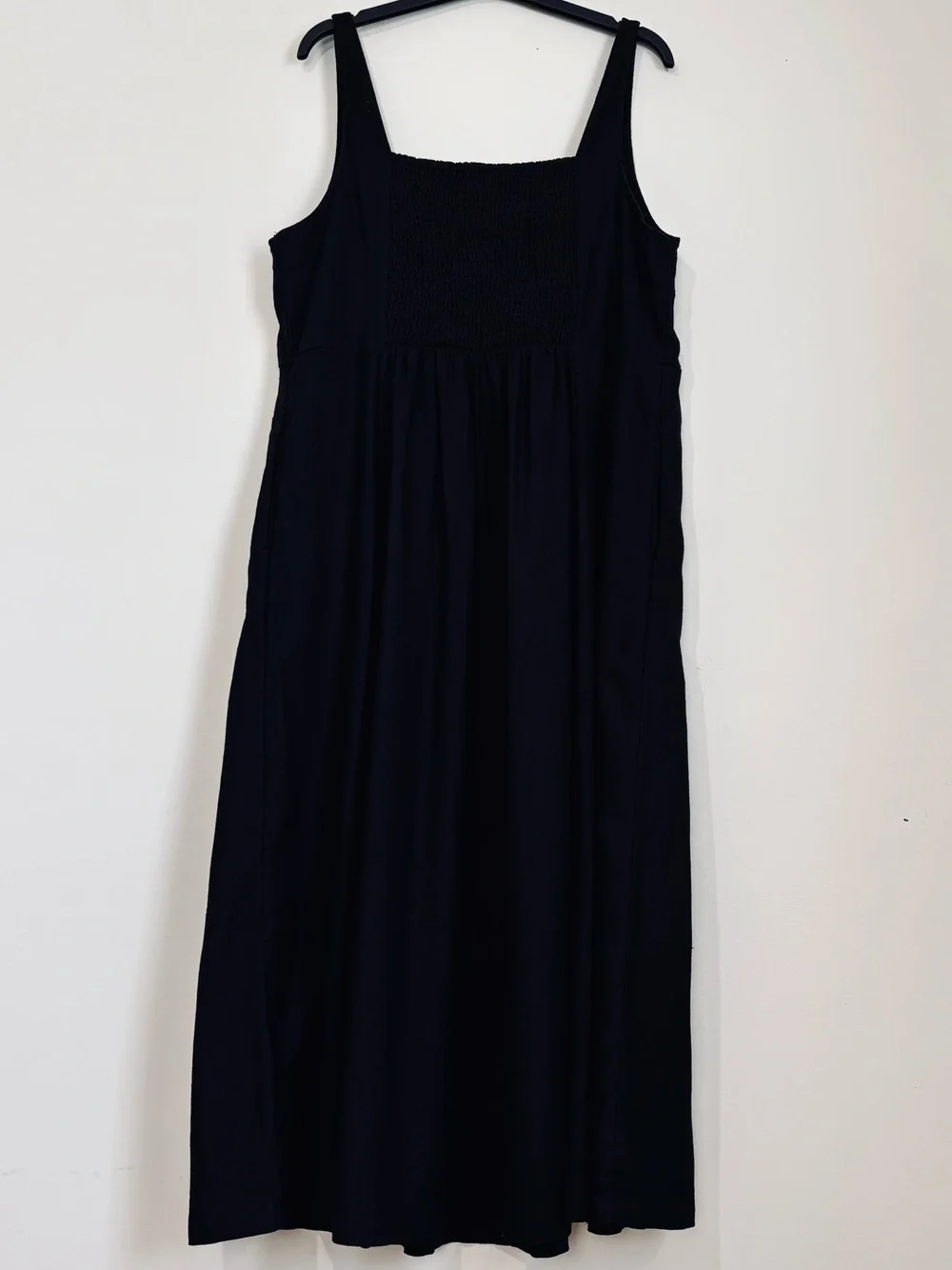 Old Navy Boho Fit Flare Sleeveless Black Linen Blend Smocked Back Midi Dress XL - Picture 4 of 16